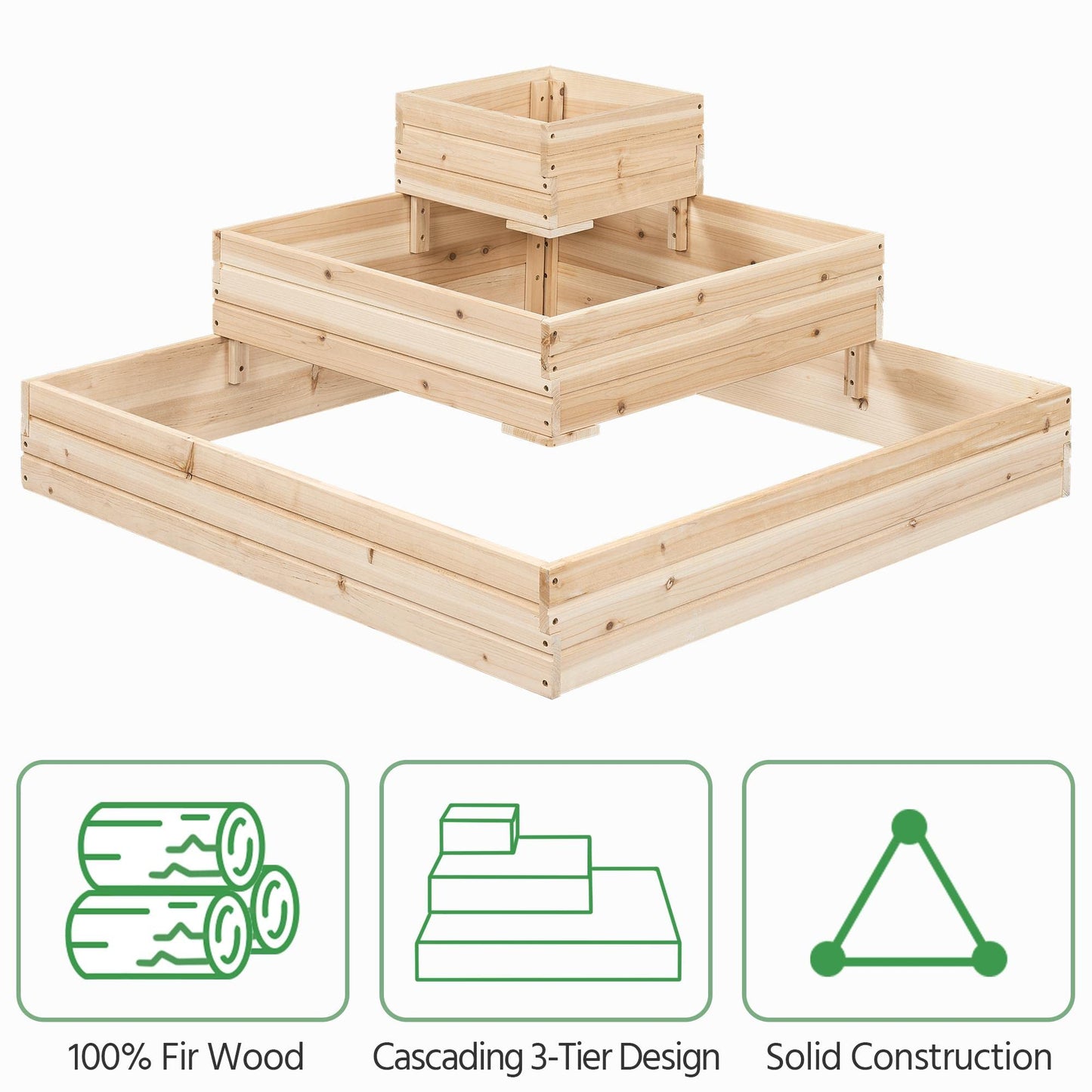 Yaheetech 3 Tier Wooden Raised Garden Bed 44.5'' L×44.5″ W×20.5″ H, Horticulture Open-Bottom Planter Raised Garden Bed for Flowers/Herbs/Vegetables Planter Flower Box