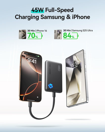 INIU Portable Charger, Ultra Slim 10000mAh 45W PD Power Bank, USB C in&Out Fast Charging Battery Pack, Travel Essential Phone Powerbank Compatible with iPhone 17 16 15 Samsung S22 S21 Google iPad etc