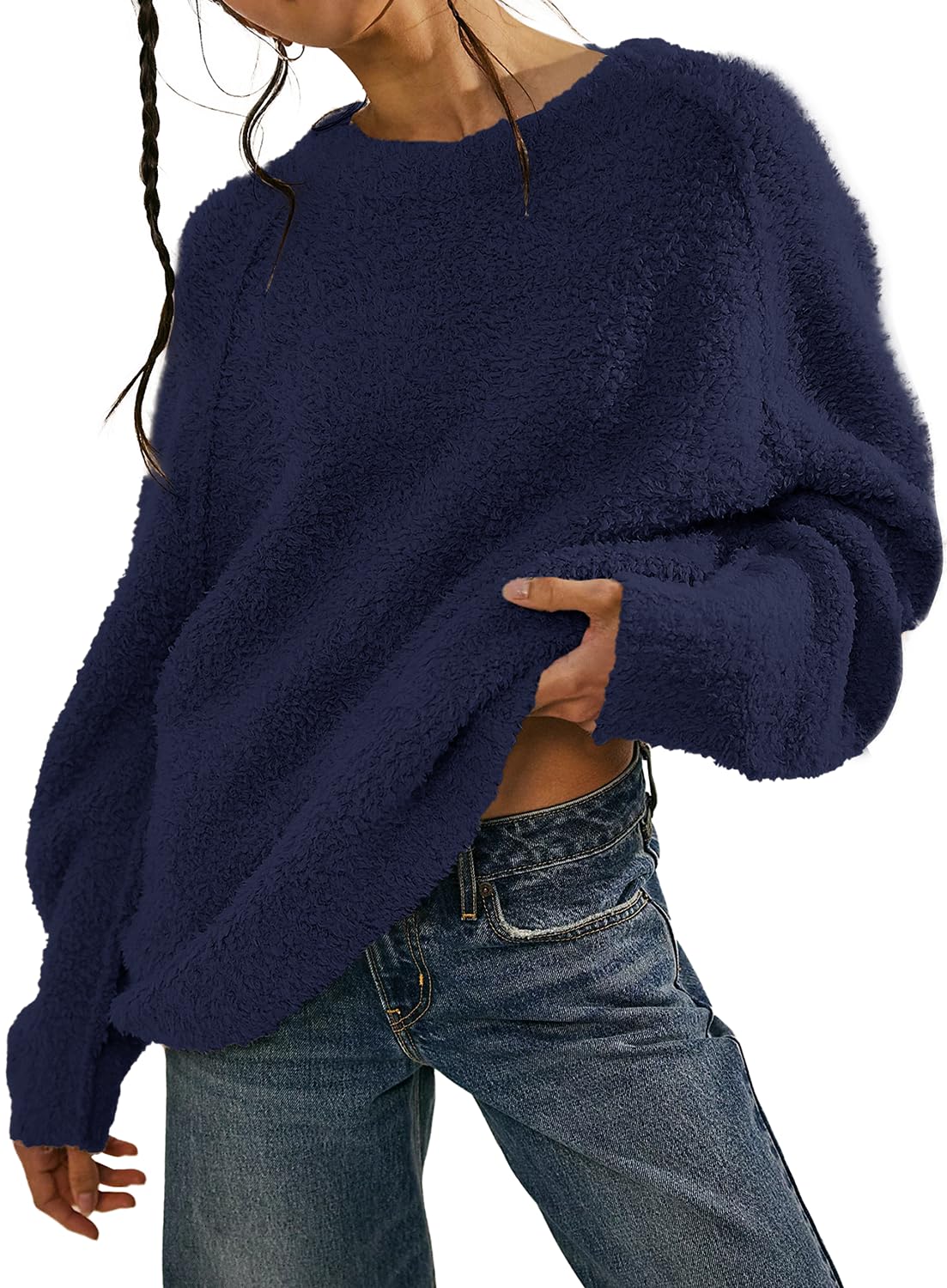 Beaully Women's Oversized Long Sleeve Crewneck Fuzzy Knit Warm Sweaters 2025 Fall Pullover Sweater Tops