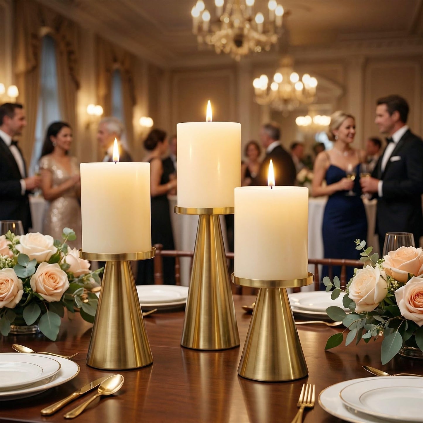 Gold Iron Plate Candle Holder Set of 3-4 & 4.7 & 6.4 Inch Tall, Decorative Iron Pillar Candle Plate, Elegant Candle Stand for LED & Wax Candles, Incense Cones, Spa, Weddings (Candles Not Including)