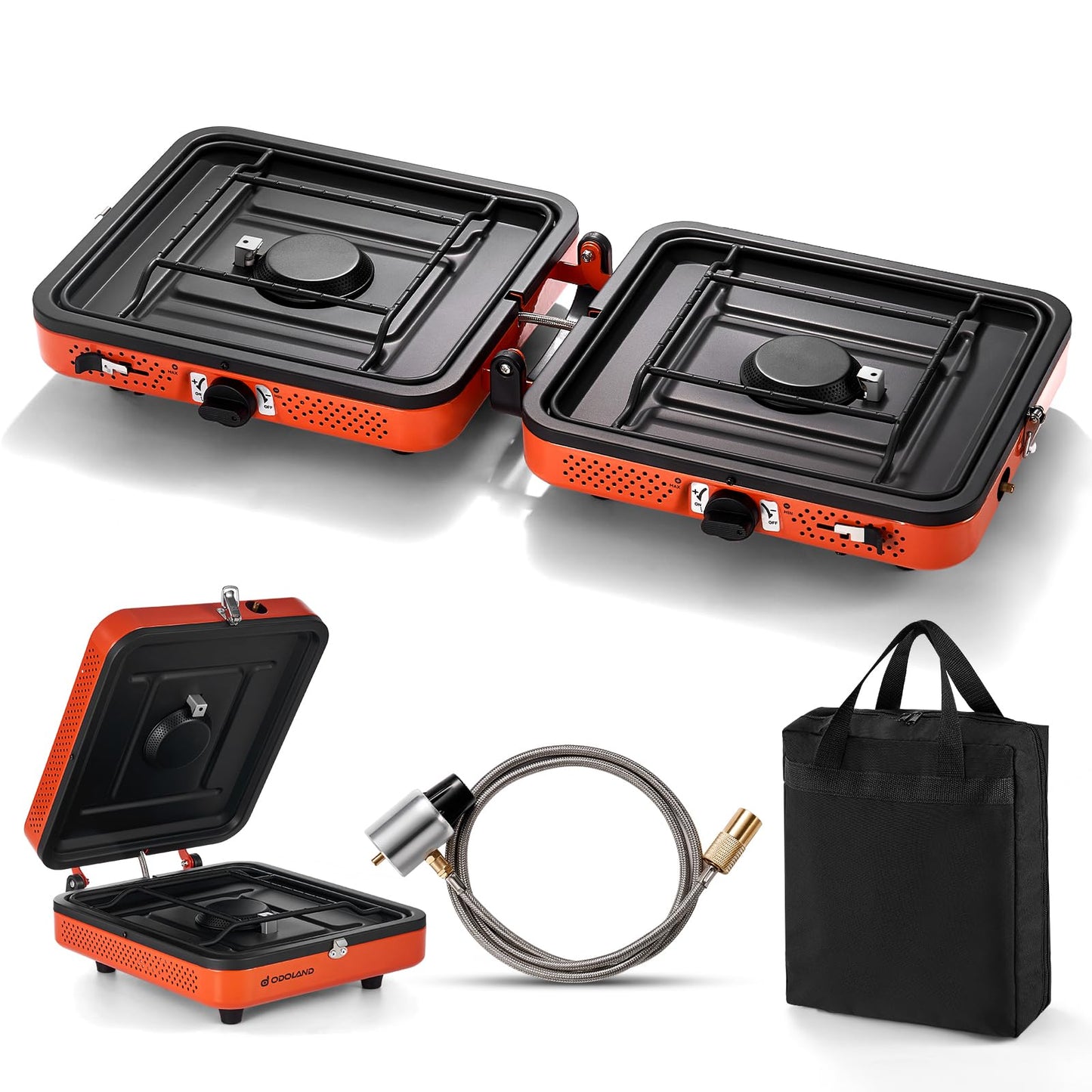 Odoland Bundle - 2 Items 3500W Windproof Camp Stove and Portable 2 Burner Camping Stove