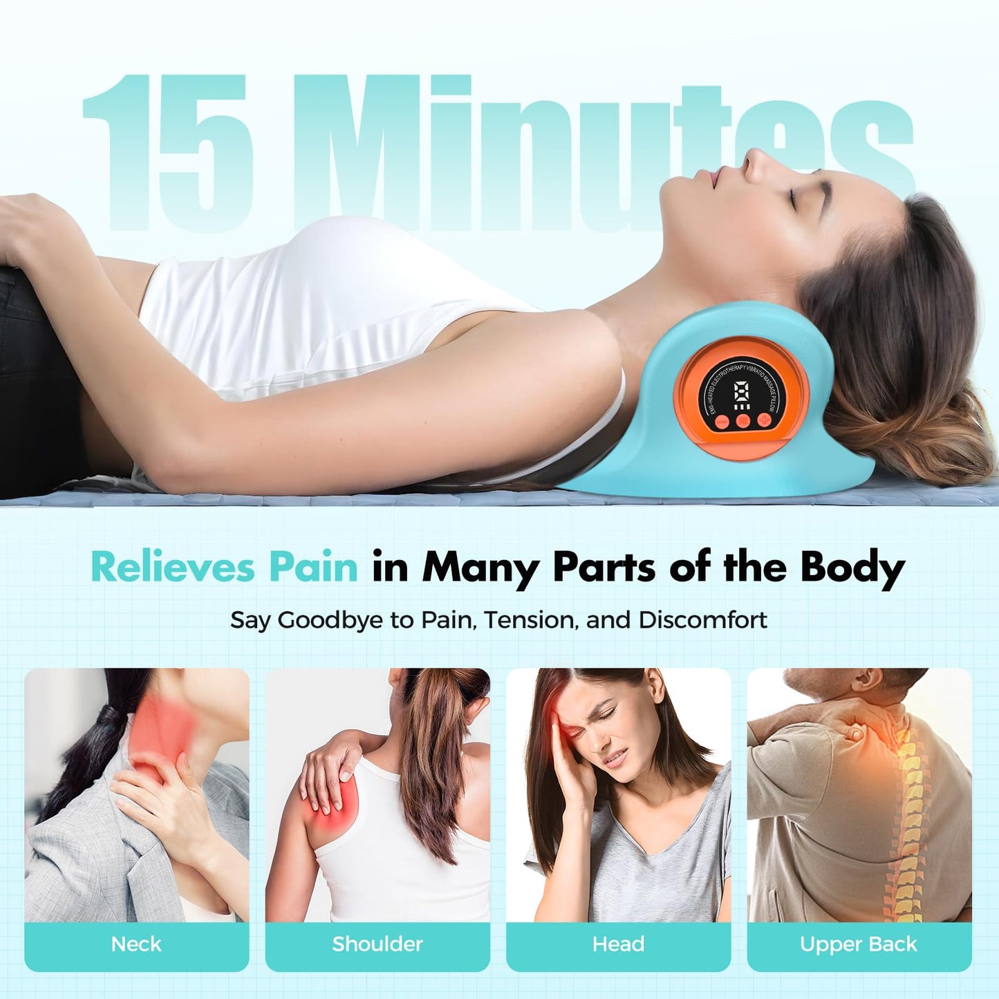 Smedz 2025 Rechargeable Portable Neck Massager Pillow3-in-1 Shiatsu Neck & Back Massager with Remote Control - Heat/Vibration/Deep Tissue Modes, Portable for Car/Office/Home, USB-C Rechargeable