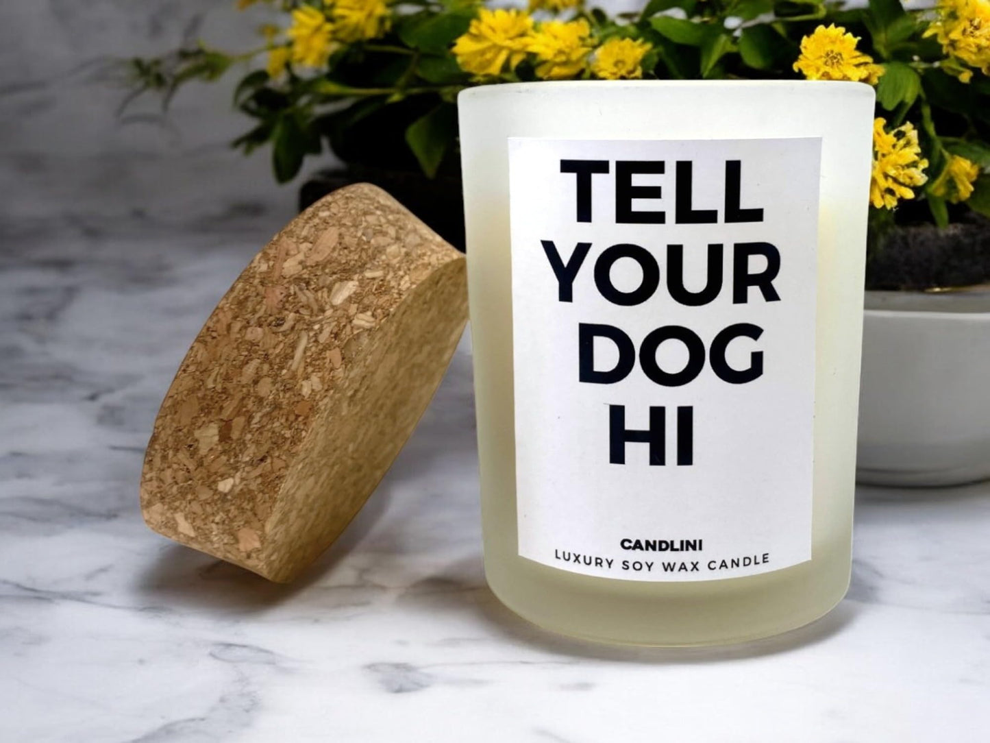 Tell Your Dog Hi | Luxury Candle Soy Wax Vanilla Blend | Unique Funny Gift for Dog Lovers | Gift Box Included