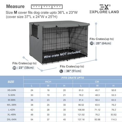Explore Land Dog Crate Cover Durable - Polyester Pet Kennel Cover Universal Fit for 24-48 inches Wire Dog Crate (36 Inch (Pack of 1), Grey Cover)