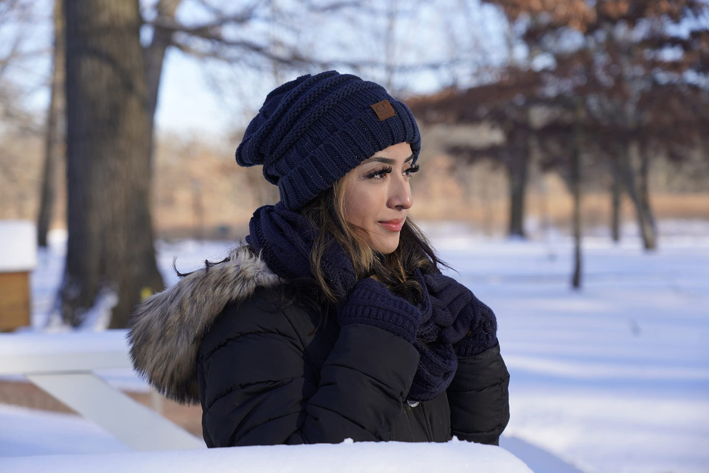 Funky Junque Hat Scarf Glove Set for Women – Matching Winter Set with Oversized Slouchy Beanie, Knit Infinity Scarf & Warm Cozy Gloves for Cold Weather - Confetti Black