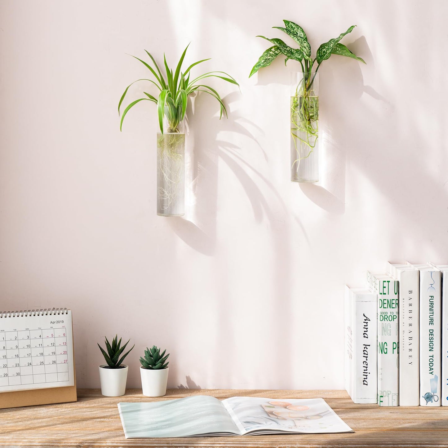 Mkono Propagation Station Wall Planter Hanging Glass Tubes Flower Vase for Hydroponics Plants, Bathroom, Home Office Living Room Decor Gift, Cylinder Set of 2(Plants not Included)