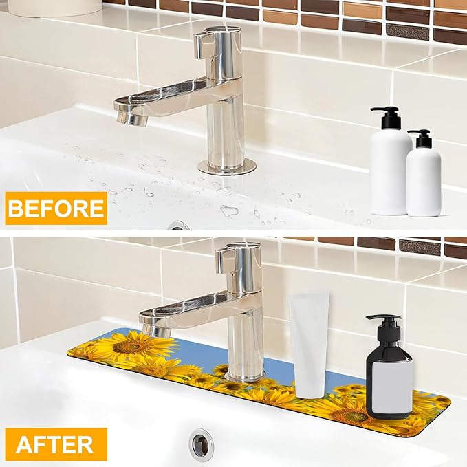2 Pack Sunflower Field Sink Faucet Absorbing Mat Sunflowers Blooming Super