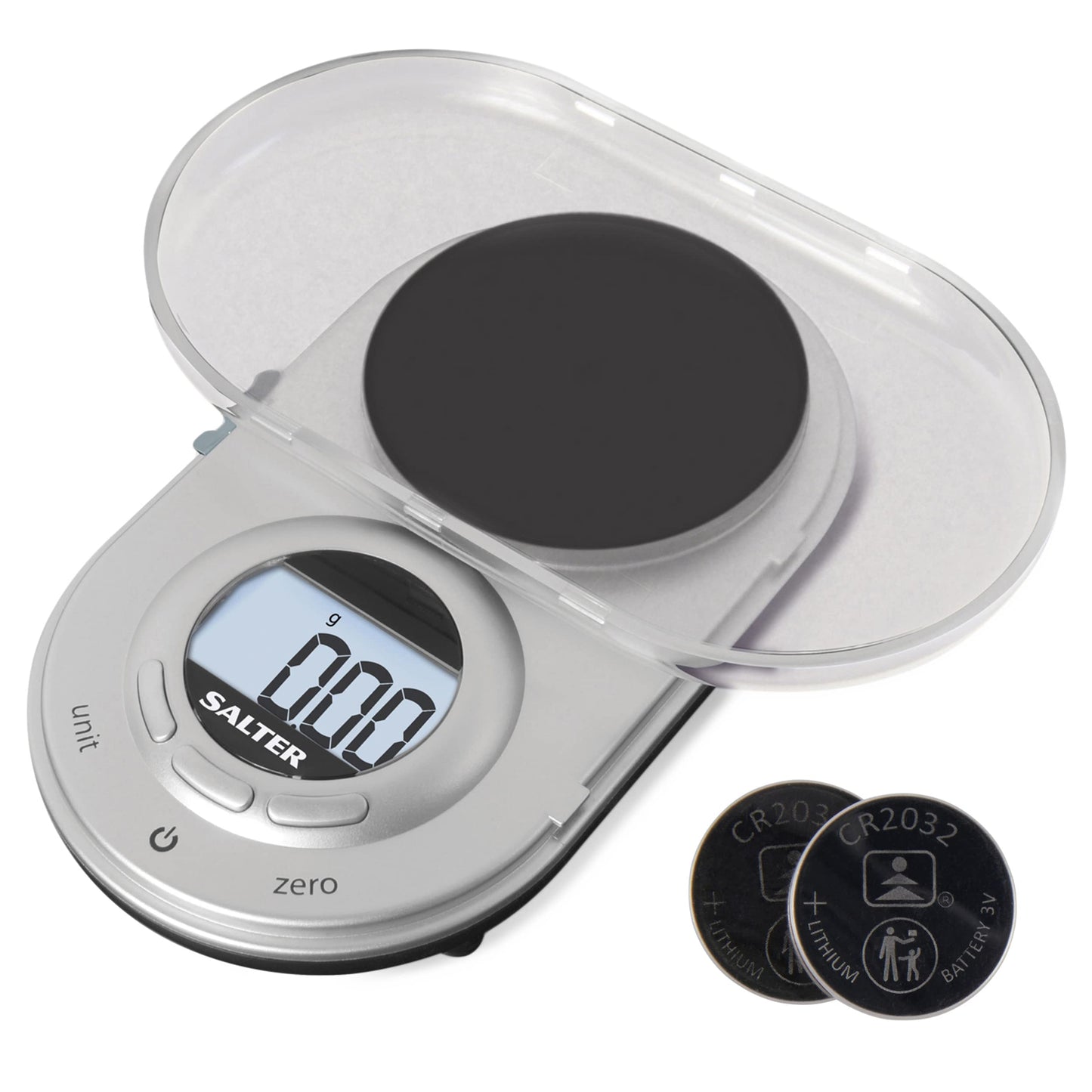 Salter 1260 SVDRA Precision Electronic Scale – Micro Pocket Digital Scales, 500g Capacity, In 0.05g Increments, Neat Storage, Large LCD Display, Compact, Discreet Design, For Jewellery, Spices, Coins