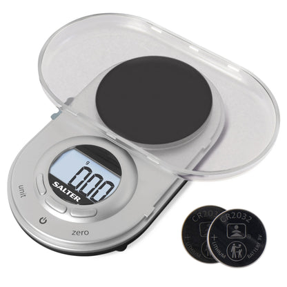 Salter 1260 SVDRA Precision Electronic Scale – Micro Pocket Digital Scales, 500g Capacity, In 0.05g Increments, Neat Storage, Large LCD Display, Compact, Discreet Design, For Jewellery, Spices, Coins