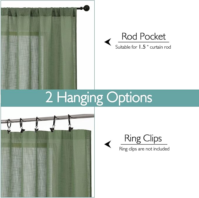 Chyhomenyc Semi Sheer Curtains 63 Inch Length 2 Panels
