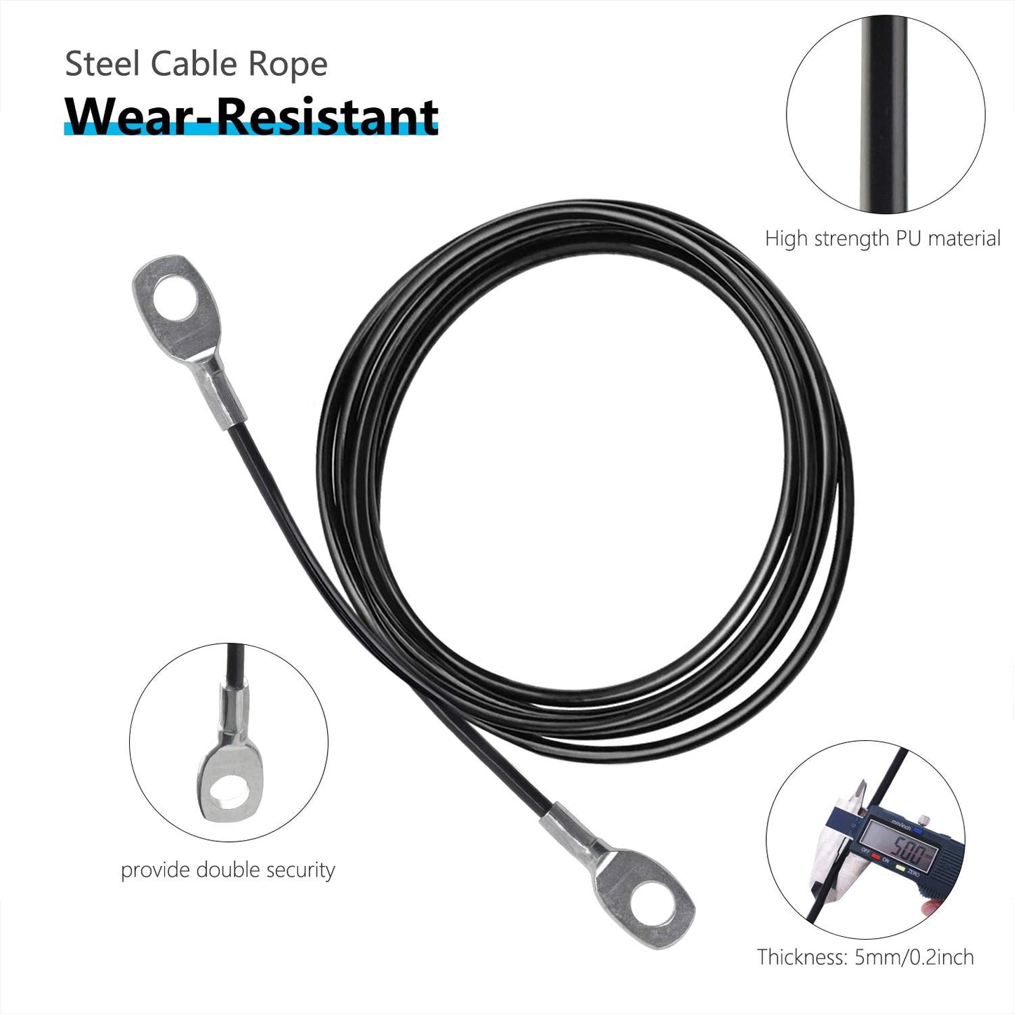 LFJ Replacement Gym Cable Fitness Pulley Cable Steel Wire Rope for Cable Machine Home Gym Weight Lift Pulley System (Fixed Length, 59")