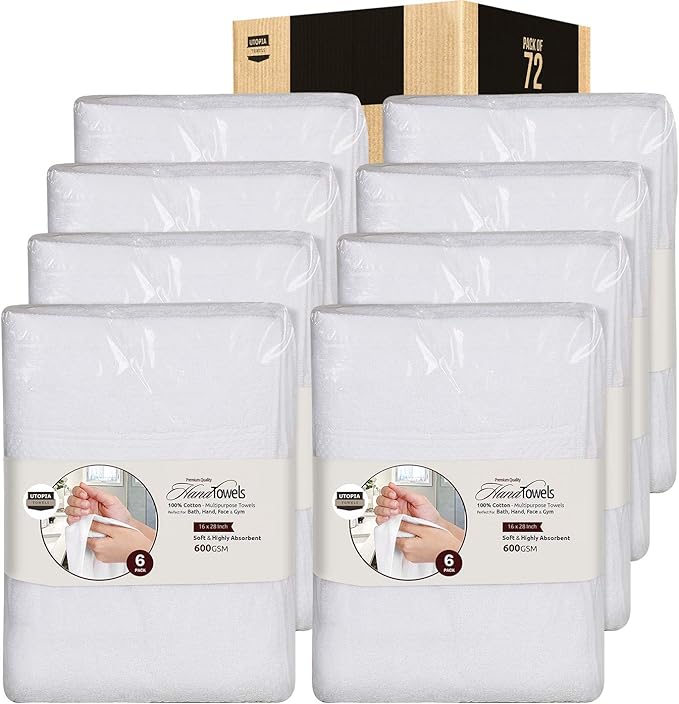 Utopia Towels 72 Pack Premium Hand Towels Set, 100% Ring Spun Cotton, Ultra