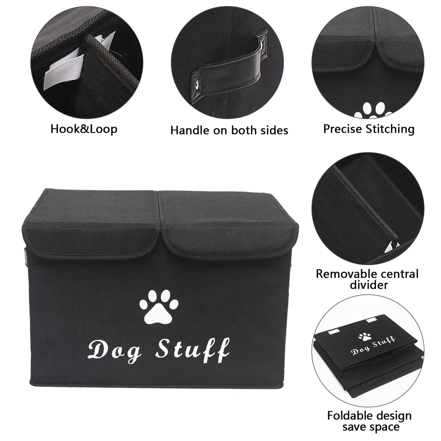 Dog toy box basket storage with lid perfect basket for dog toys grooming stuff living room playroom closet home organization - Dog - Black