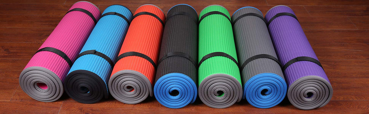 Fitvids All-Purpose 2/5-Inch (10mm) Extra Thick High Density Anti-Slip Exercise Pilates Yoga Mat with Carrying Strap, Multiple Colors