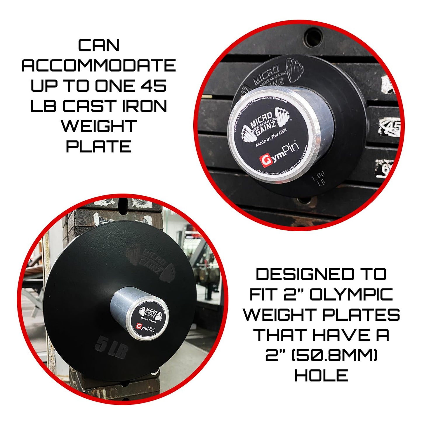 Micro Gainz GymPin Weight Stack Extender Pin for Cable Machine & Home Gym, Designed for Weight Lifting & Strength Training Allowing Additional Olympic Weight Plates, Made in The USA (Size 3/8")