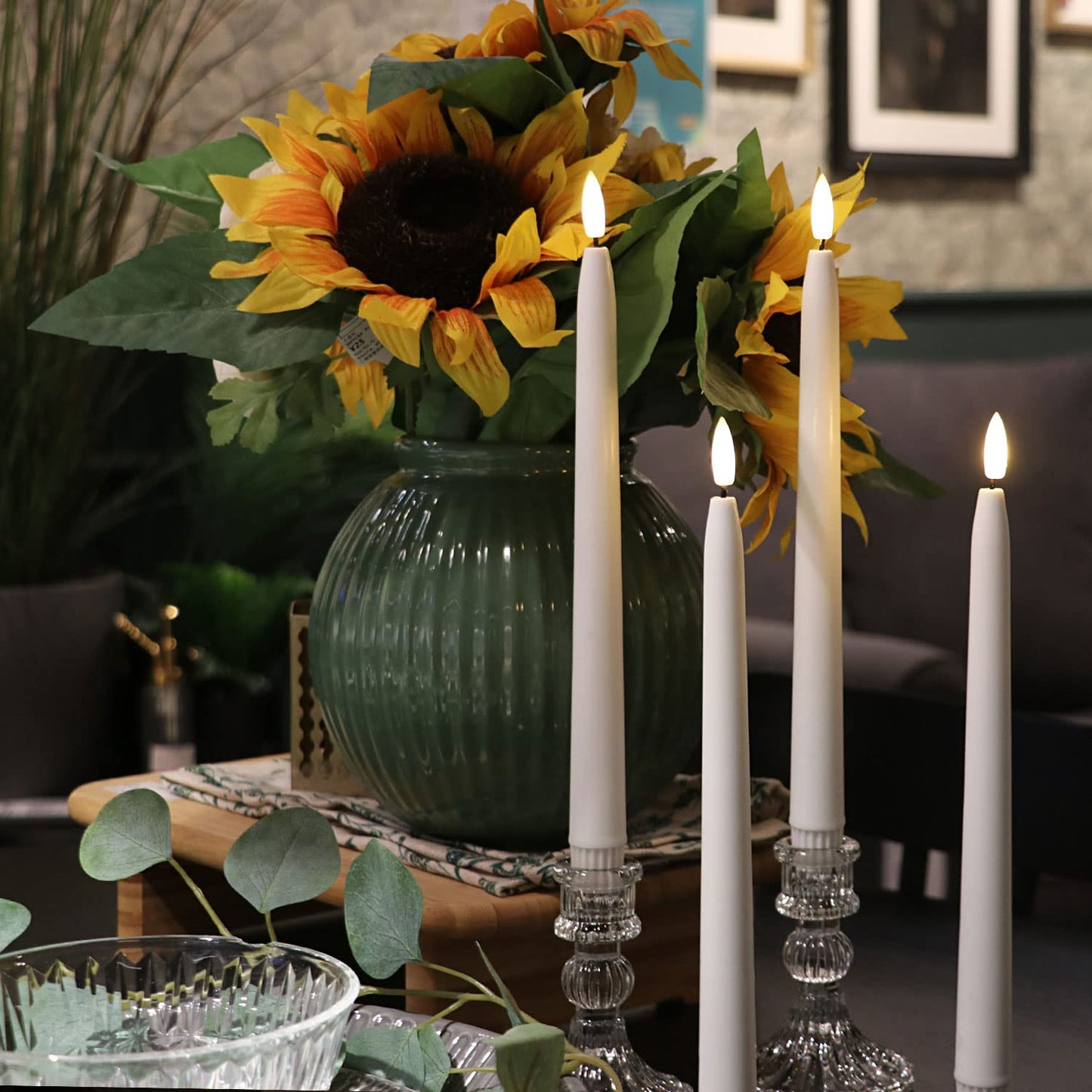 Fanna Flameless Taper Candles with Timer, Battery Operated Led Candle Sticks Real Wax Finished, 2 Remotes and Batteries Included - H 11" Set of 8 (White)
