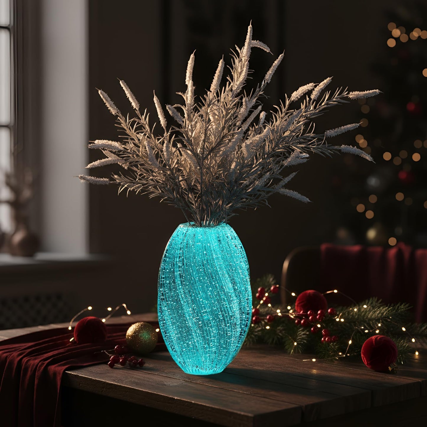 Ferrochef Handmade Glass Flower Vase Luminous Waves Decorative Modern Art Mouth Vase Home Decor Rustic Floral Arrangement Centerpiece for Living Dining Room Fireplace(Oval)
