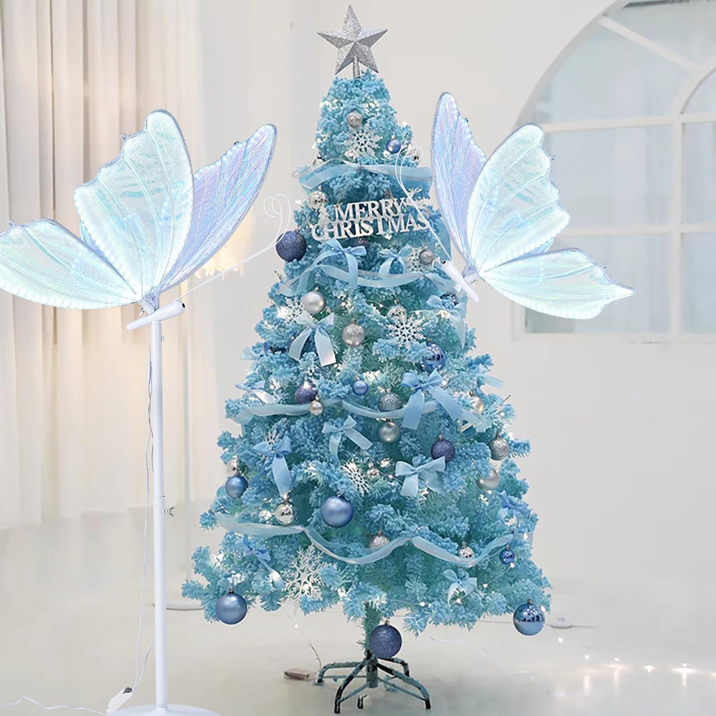B-COOL Wedding Butterfly Floor Lamp Decoration: Christmas Birthday Party Lights Butterfly Ceiling Lamp Butterflies Chandelier White Led Decorative Iridescent|Silver Sequin 60cm/23.6in & 1PCS