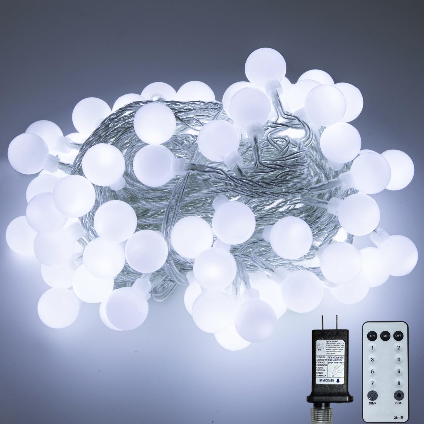 Ogrmar 49 ft 100 LED Globe Ball String Lights 8 Modes Fairy String Lights with Remote, Timer Function & Connectable for Indoor Outdoor Wedding Birthday Christmas Tree Garden Decor (100, White)