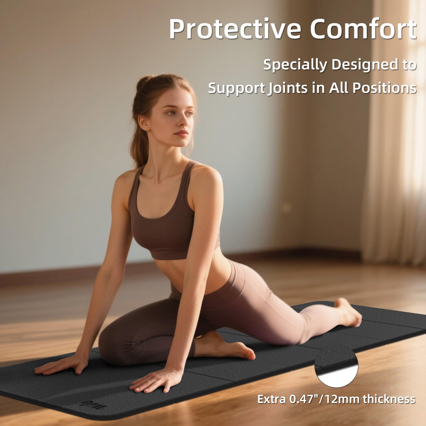 1/2 Inch Extra Thick Yoga Mat Pilates Equipment, 70"x24" Odorless Workout Mats for Home Gym, Non-slip Exercise Mats for Women Men Home Workout, Foldable Yoga Mats for Travel Camping Sleeping(Charcoal)