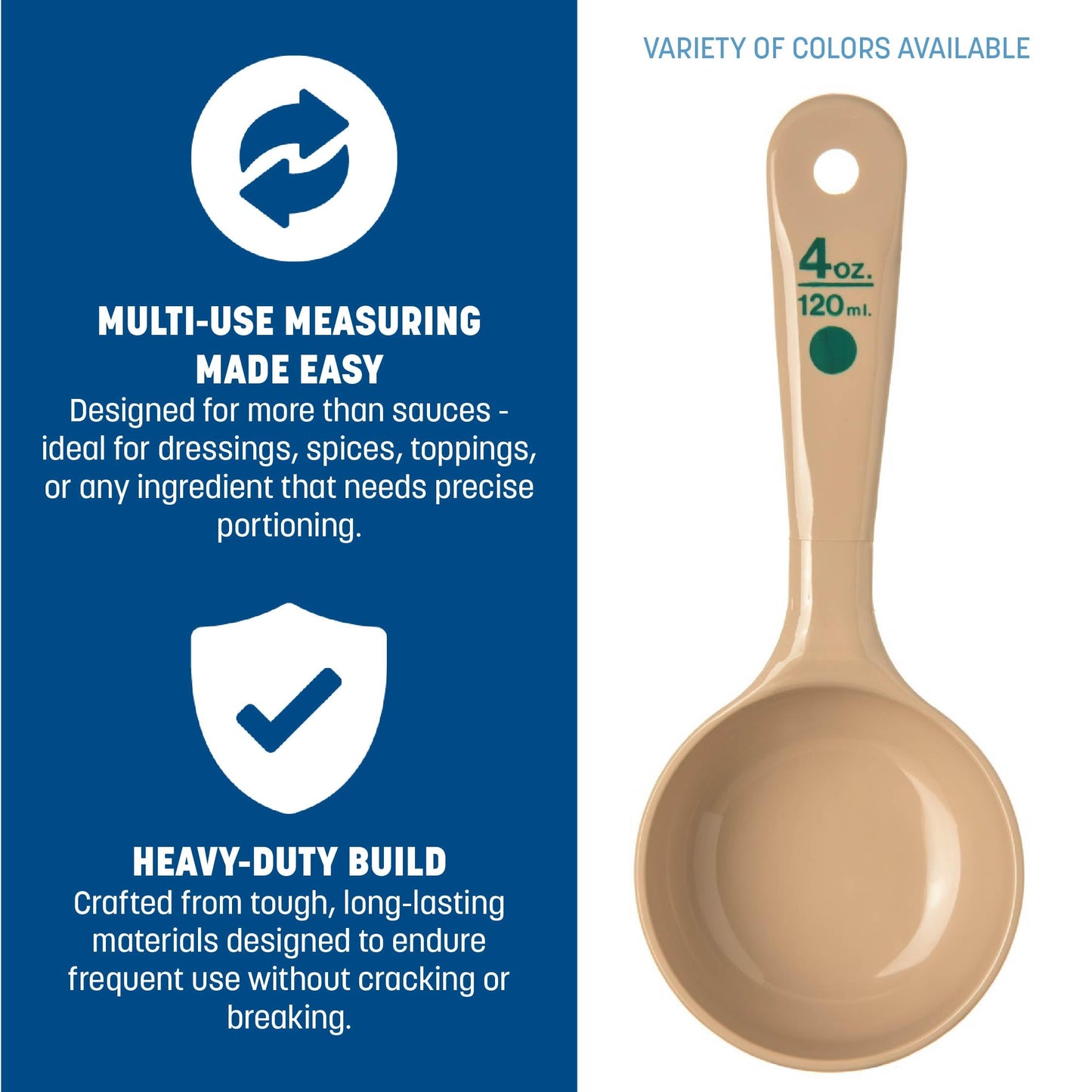 Carlisle FoodService Products Measure Miser Solid Spoon Measuring Spoon with Short Handle for Kitchens, Plastic, 4 Ounces, Beige