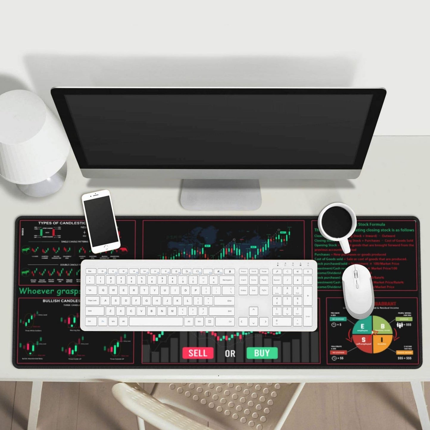 Stock Market Invest Day Trader Trading Candlestick Finance Gifts Financial Securities Gaming Keyboard Mouse Pad Mousepad Desk Mat Huge Extended XL Stitched Rubber Sole for Home Office(31.5"X 11.8")
