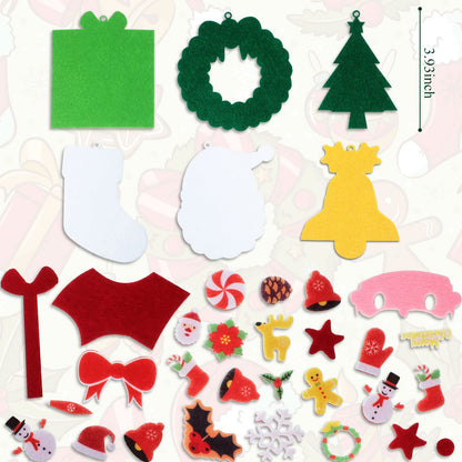 Tatuo 24 Kits Christmas Felt Ornament Crafts DIY Tree Gifts Garlands Bells Santa Socks Hanging Ornaments Christmas Sticker for Home Door Wall Hanging Tree Craft Decorations