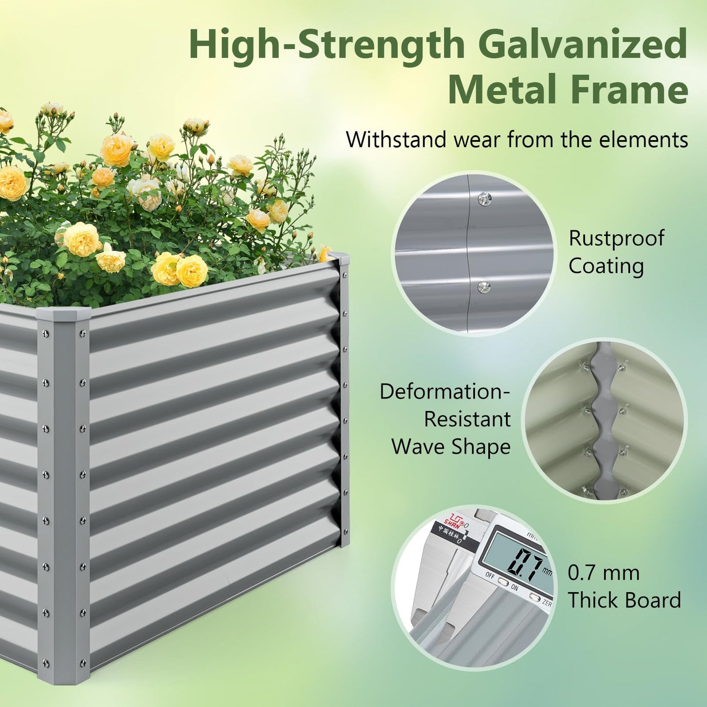 Giantex 6x3x2ft Raised Garden Bed, Large Metal Elevated Rectangular Planter Bed, 271 Gallon Capacity, Outdoor Planting Garden Box for Vegetable Flower Herb Grow (Grey)