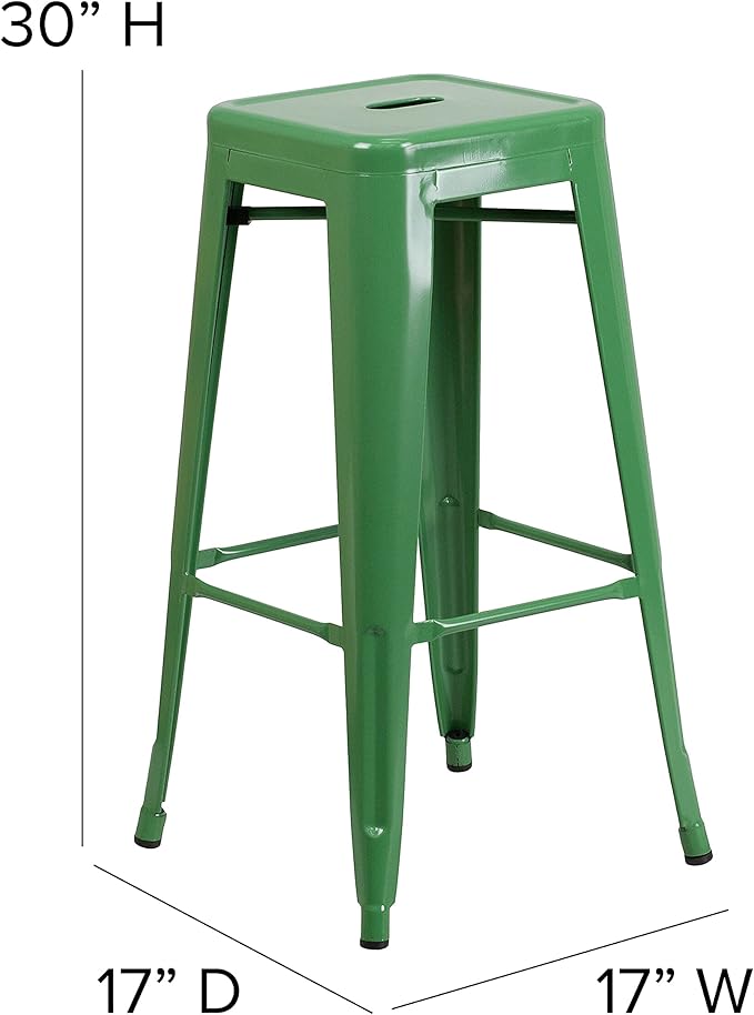 Flash Furniture Lily 4 Pack Commercial Grade 30" High Backless Green Metal