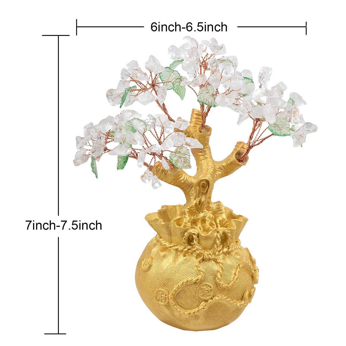Rockcloud Crystal Money Tree with Golden Money Bag, Feng Shui Cabinet Decoration for Wealth and Luck Bonsai Home Office Ornament, Rock Crystal