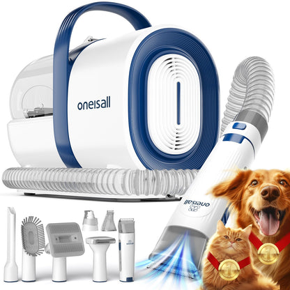 oneisall Dog Grooming Kit with Vacuum,Dog ClippersVacuum,12000Pa Powerful Suction 99% Pet Hair,Pet Grooming Vauum Kit with 7 Proven Tools for Shedding
