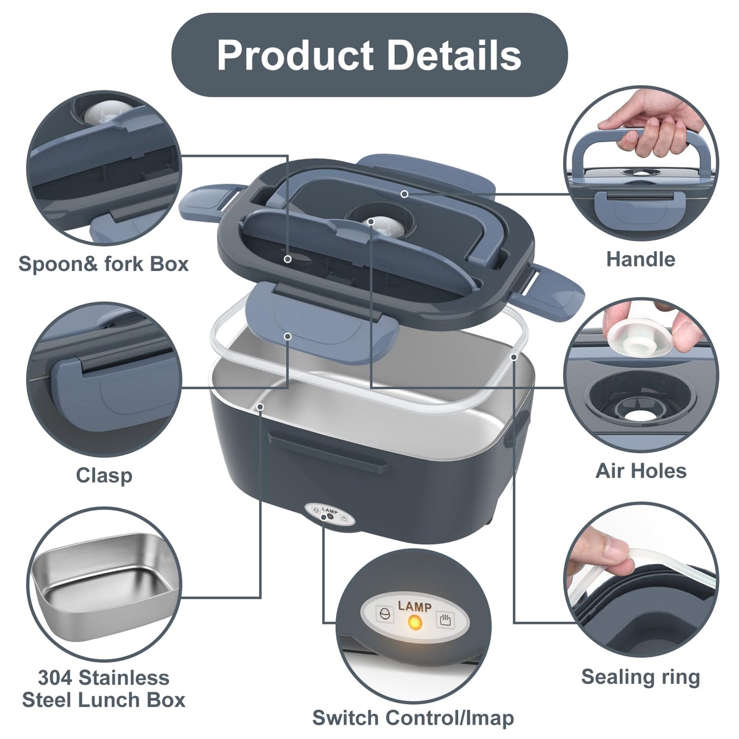 Electric Lunch Box Food Heater, 3 in 1 Ultra Quick Heated Lunch Boxes for Adults, 12V/24V/110V Portable Food Warmer for Car/Truck/Office With Fork Spoon and Insulated Carry Bag