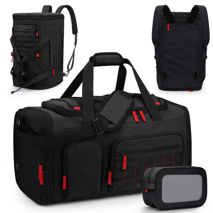 DD DEVILLI Gym Bags for Men Women, 45L Sports Travel Duffle Bag with Shoe Compartment, 3 in 1 Weekener Overnight Backpack with Wet Pocket, Black