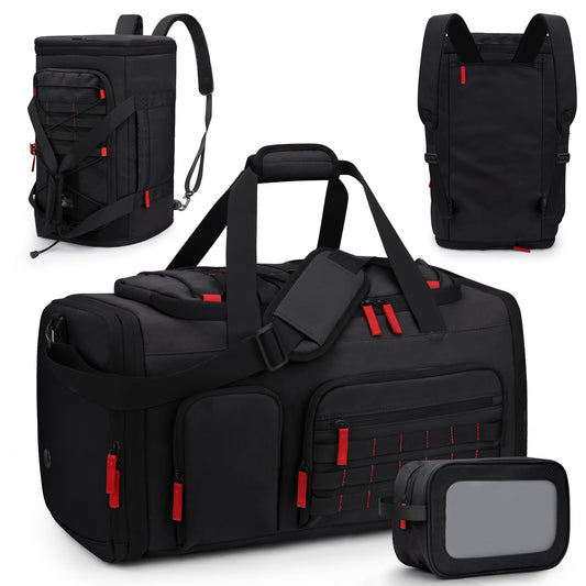DD DEVILLI Gym Bags for Men Women, 45L Sports Travel Duffle Bag with Shoe Compartment, 3 in 1 Weekener Overnight Backpack with Wet Pocket, Black