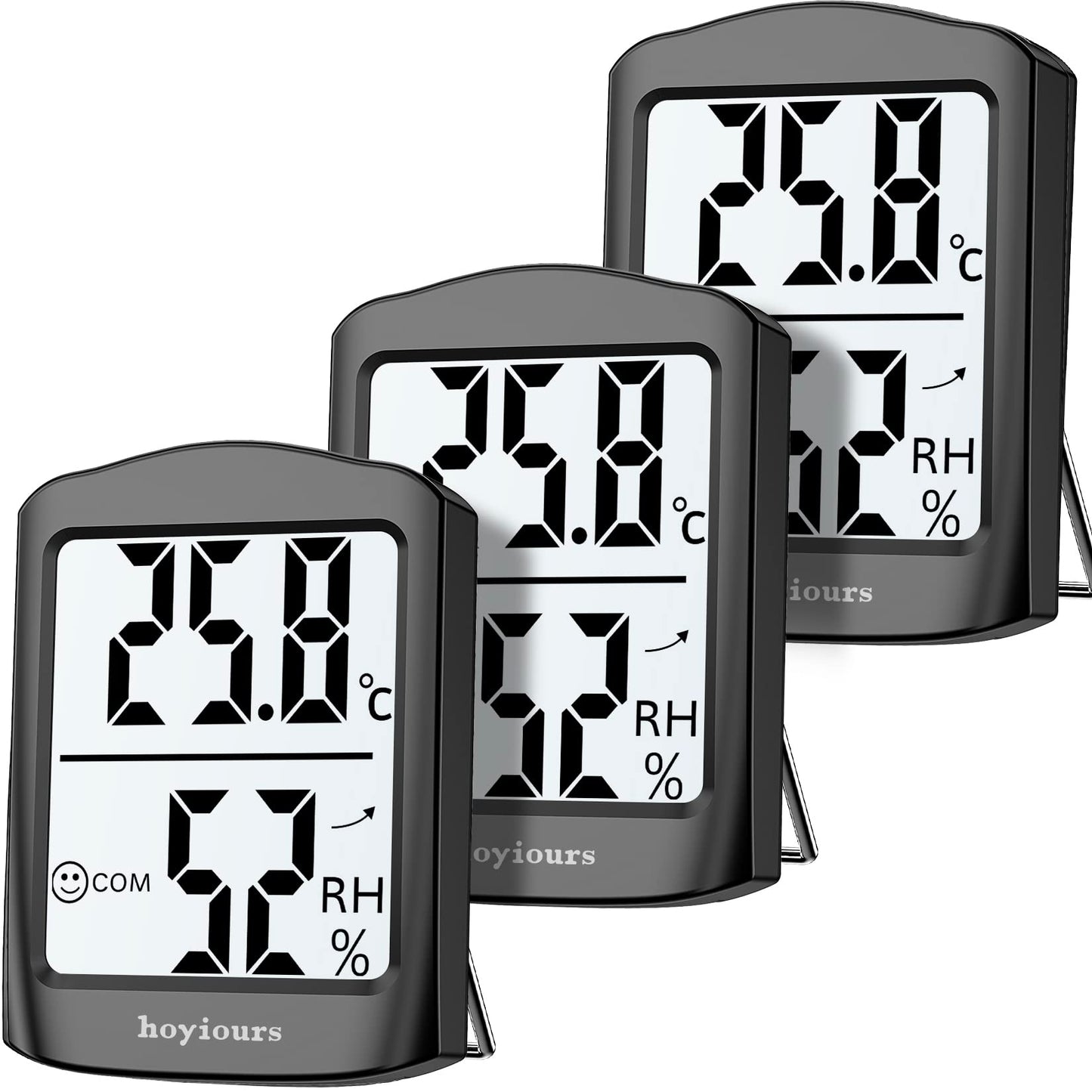 hoyiours Digital Room Thermometer, 3 Pack Room Temperature Monitor and Humidity Meter, Indoor Thermometer Hygrometer, Black