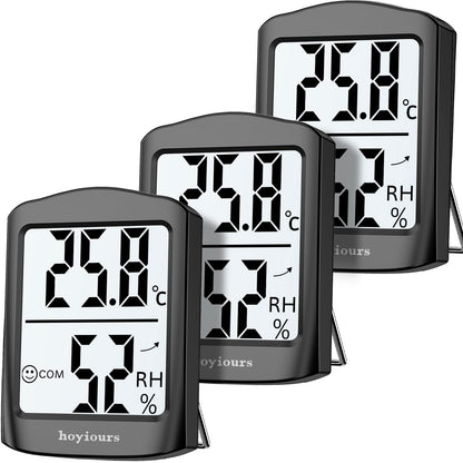 hoyiours Digital Room Thermometer, 3 Pack Room Temperature Monitor and Humidity Meter, Indoor Thermometer Hygrometer, Black