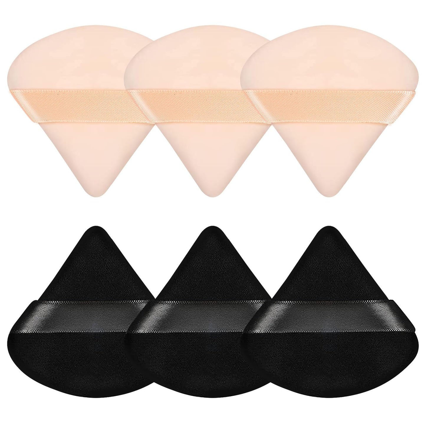 Pimoys 6 Pieces Powder Puff Face Makeup Sponge Soft Velour Triangle Powder Puffs Beauty Sponge Stocking Stuffers for Loose Powder (Black, Pink)