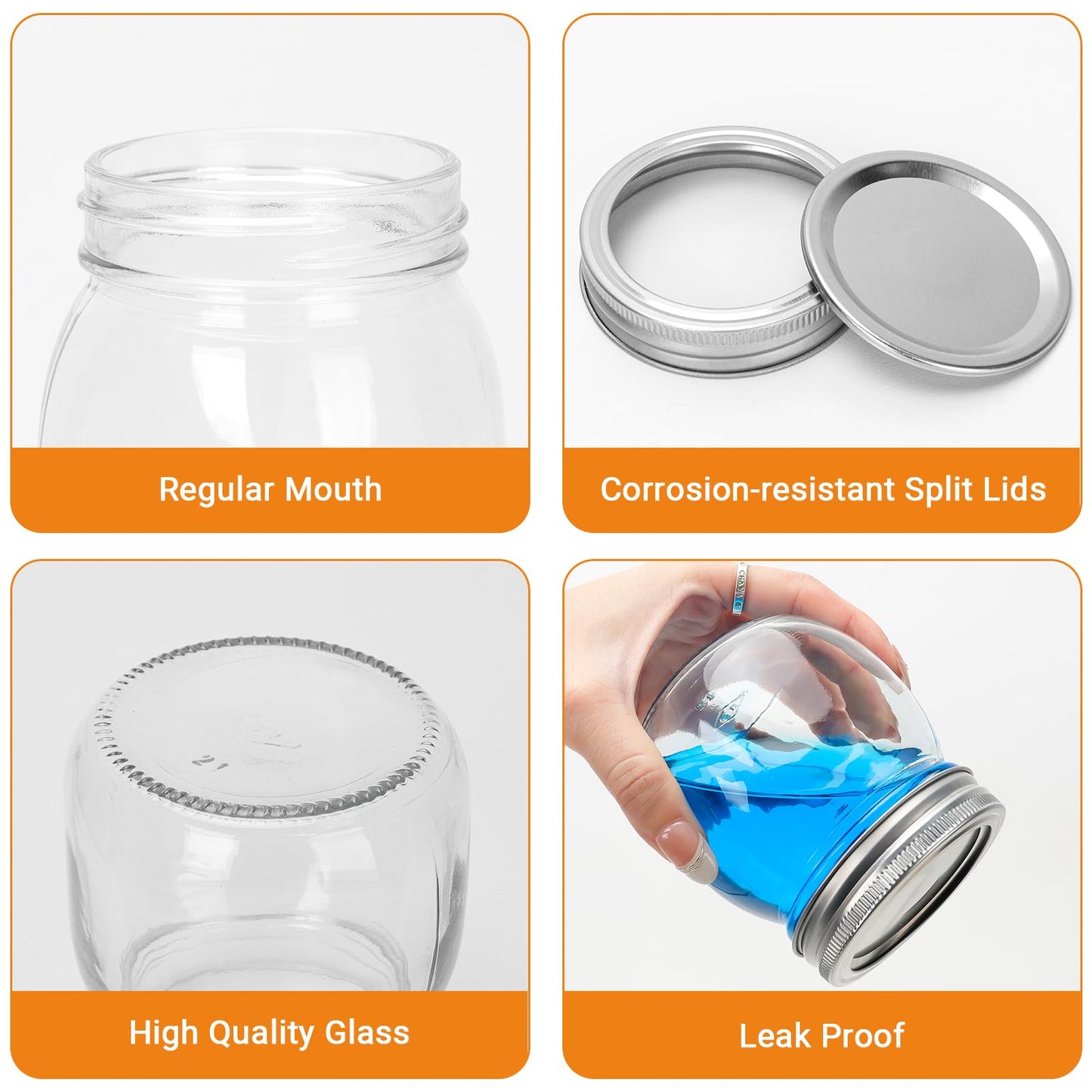 DHSBTLS Glass Regular Mouth Mason Jars, 24 Pack 10 oz Glass Canning Jars with Silver Aluminum Lids and Bands, Airtight Jars for Food Storage, Canning, Overnight Oats, Fermenting, Pickling, Decor