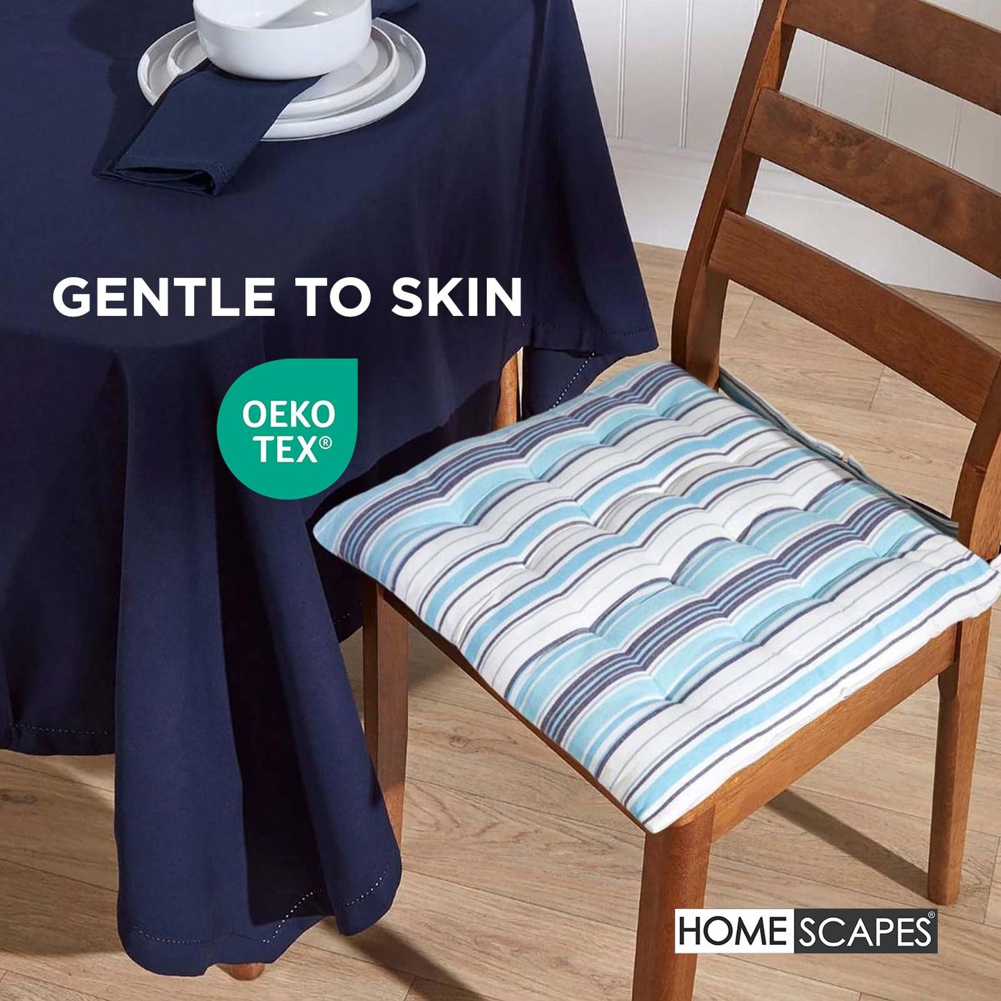 HOMESCAPES - Seat Pad - Navy Blue - 40 x 40 cm - Indoor - Garden - Dining - Chair Cushion with a Button Tie Handle to fix to Chair - 100% Cotton - Well Filled - Easy Care - Washable At Home