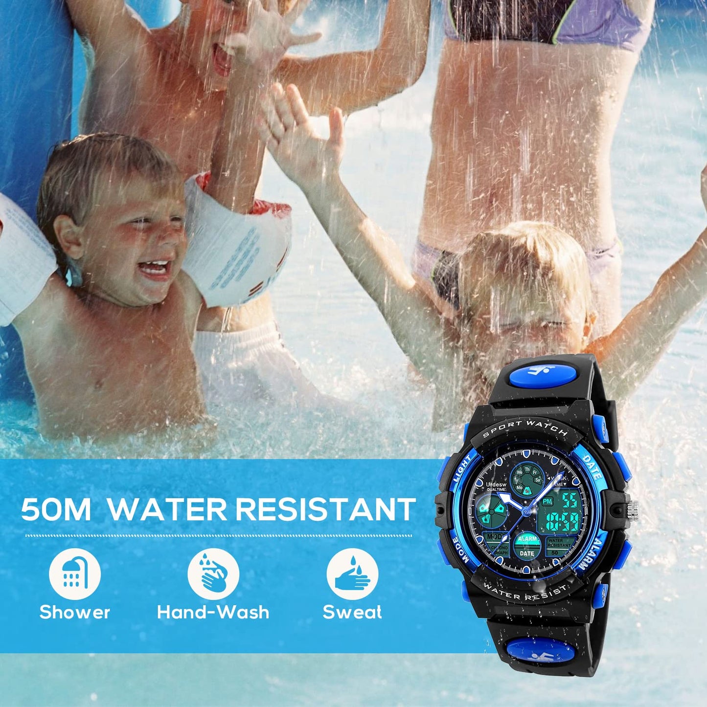 Urdesw Kids Digital Waterproof Watches for 6-15 Year Old Boys & Girls - Electronic Toys & Games - Birthday Presents & Gift