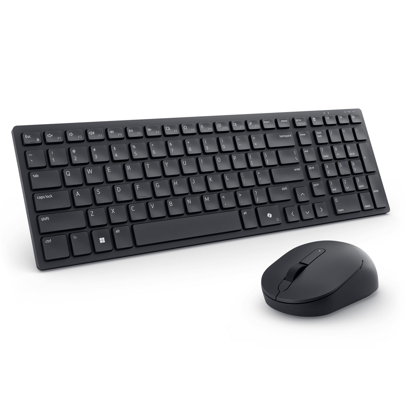Dell Wireless Keyboard and Mouse - KM3322W, Wireless - 2.4GHz, Optical LED Sensor, Mechanical Scroll, Anti-Fade Plunger Keys, 6 Multimedia Keys, Tilt Leg - Black