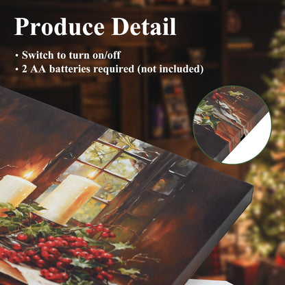NIKKY HOME Christmas Wall Art, Led Christmas Canvas Prints, Candlesticks by the Window Pictures Wall Arts, Decor Light Up Winter Wall Art For Living Room Bedroom Xmas Party Gift 12" X 16"