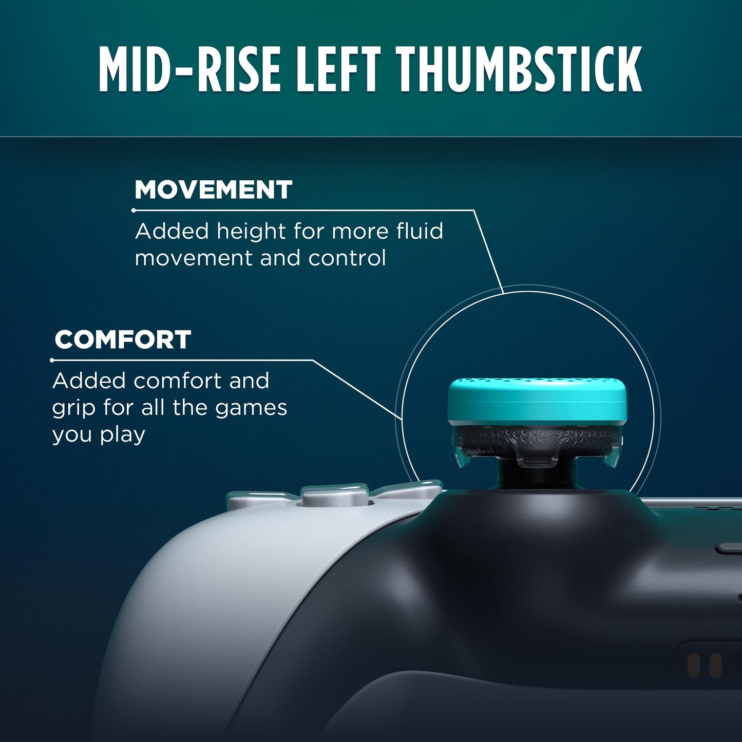 KontrolFreek Lotus for PlayStation 5 (PS5) and PlayStation 4 (PS4) | Performance Thumbsticks | 2 Mid-Rise Concave | Teal/Clear