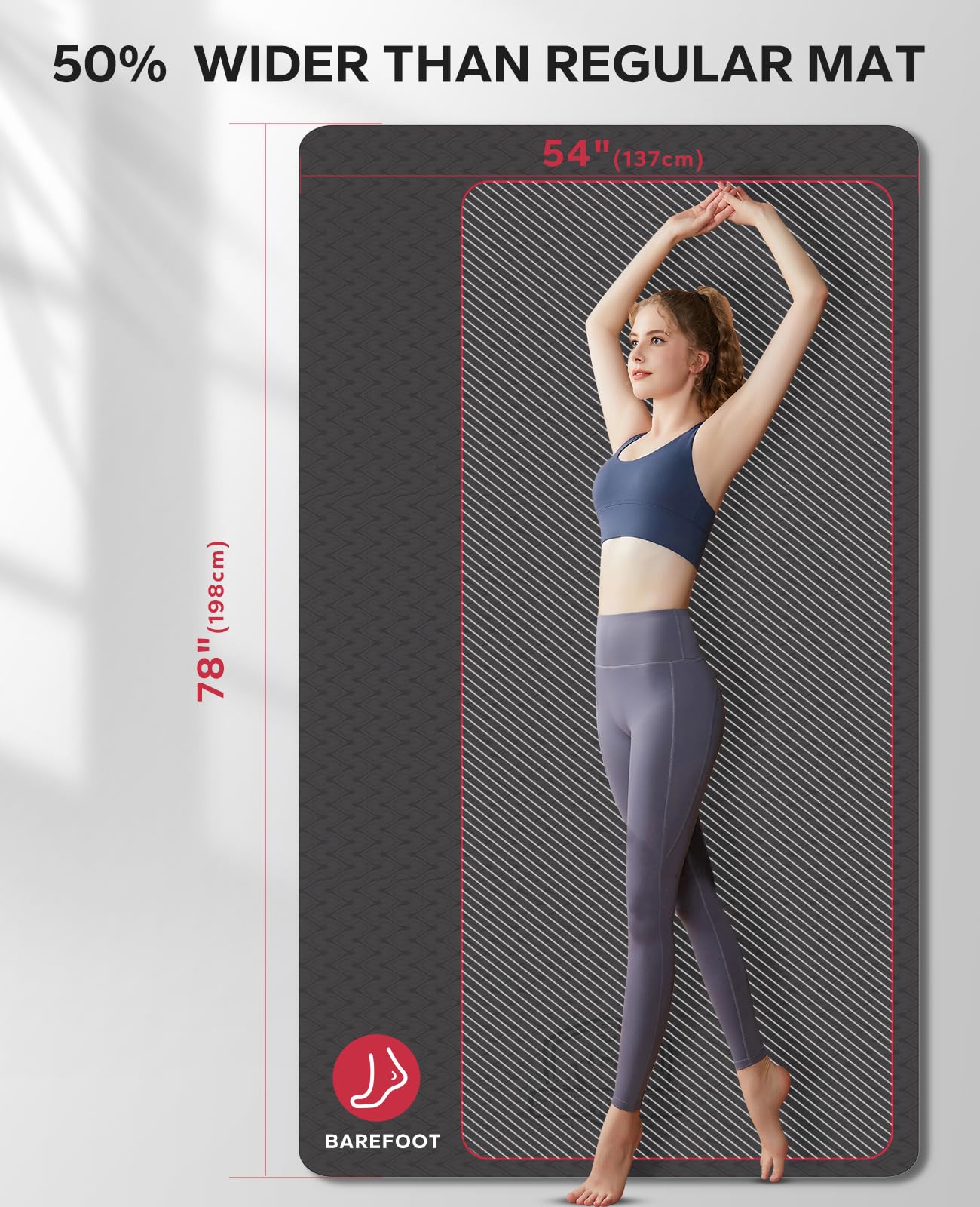 HAPBEAR Extra Large Yoga Mat - 72"x48"/78"x54", 1/4" & 1/3" Thick, Non-Slip, Durable, Eco-Friendly, Wide Exercise Mat for Home Workouts, Yoga, Pilates, Stretching, Meditation (Barefoot Exercise)