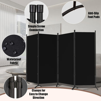 Room Dividers Folding Privacy Screens 4 Panel Partition Screen Steel Frame& Frabic Office Partition for Home Office Dorm Decor Black