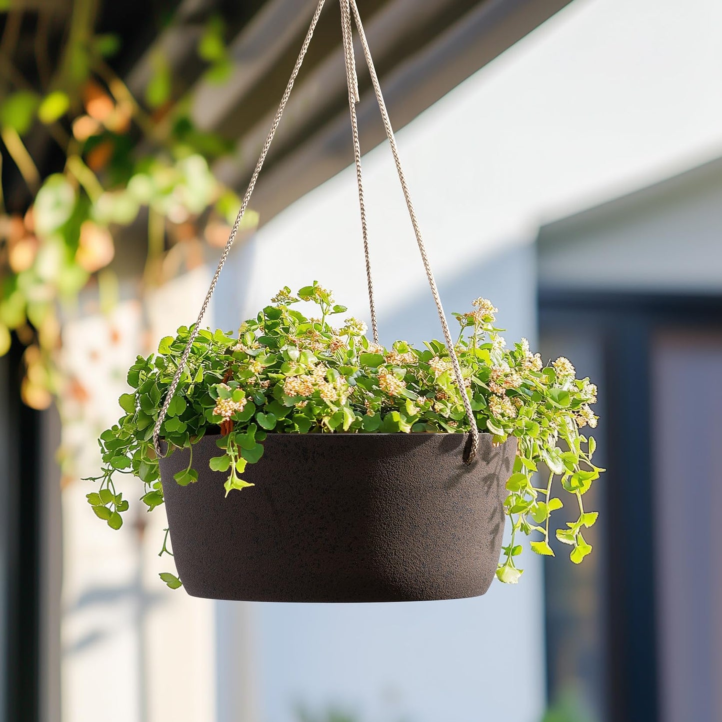 La Jolie Maison Large Hanging Planters - 12 Inch Outdoor Flower Pots, Hanging Garden Planters Set of 2, Iron Color