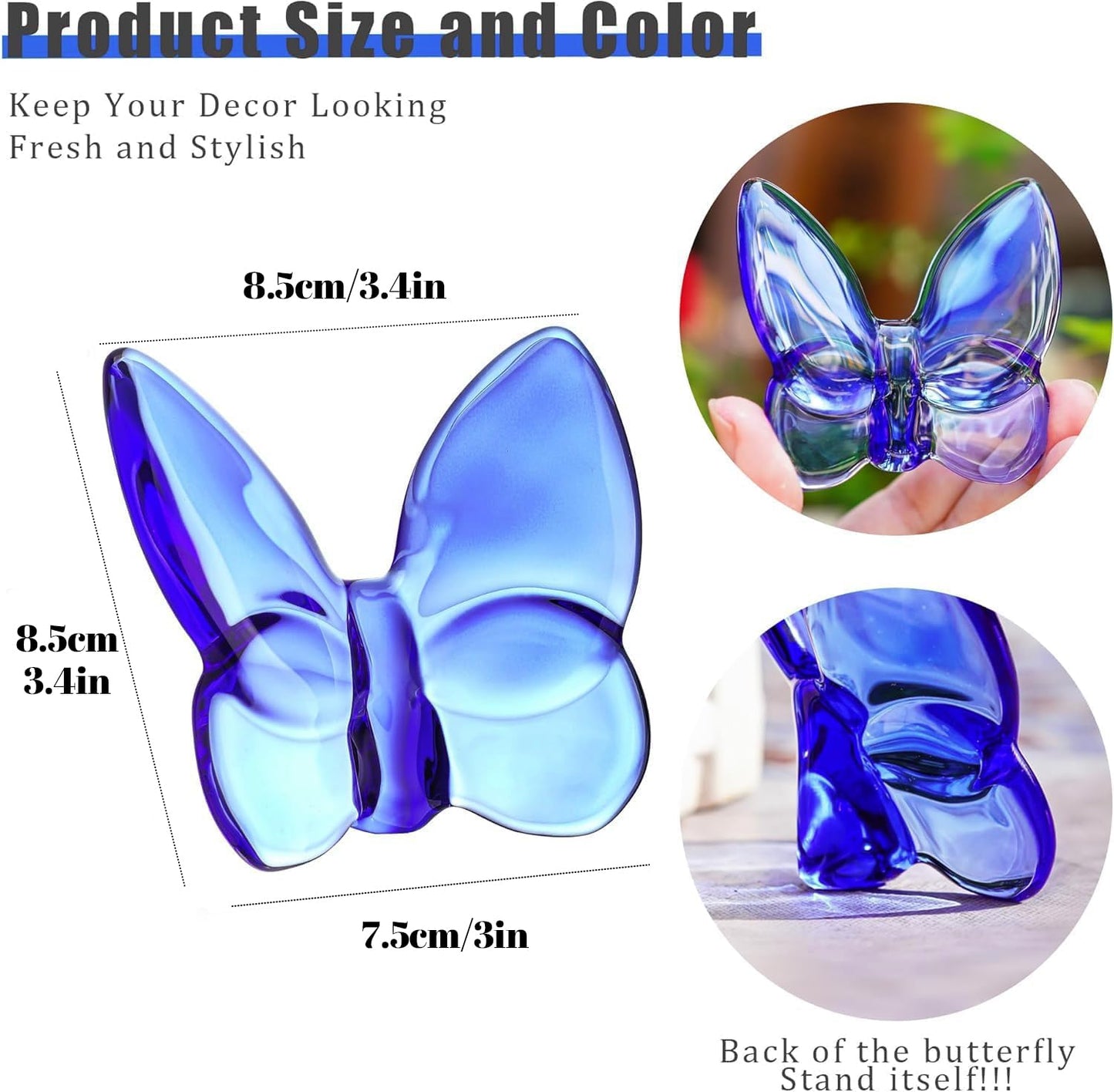 kanpura Blue Crystal Butterfly Figurine,Flying Butterfly Figurine, Glass Butterfly Ornament,Crystal Animal Collectible for Christmas Home Decor