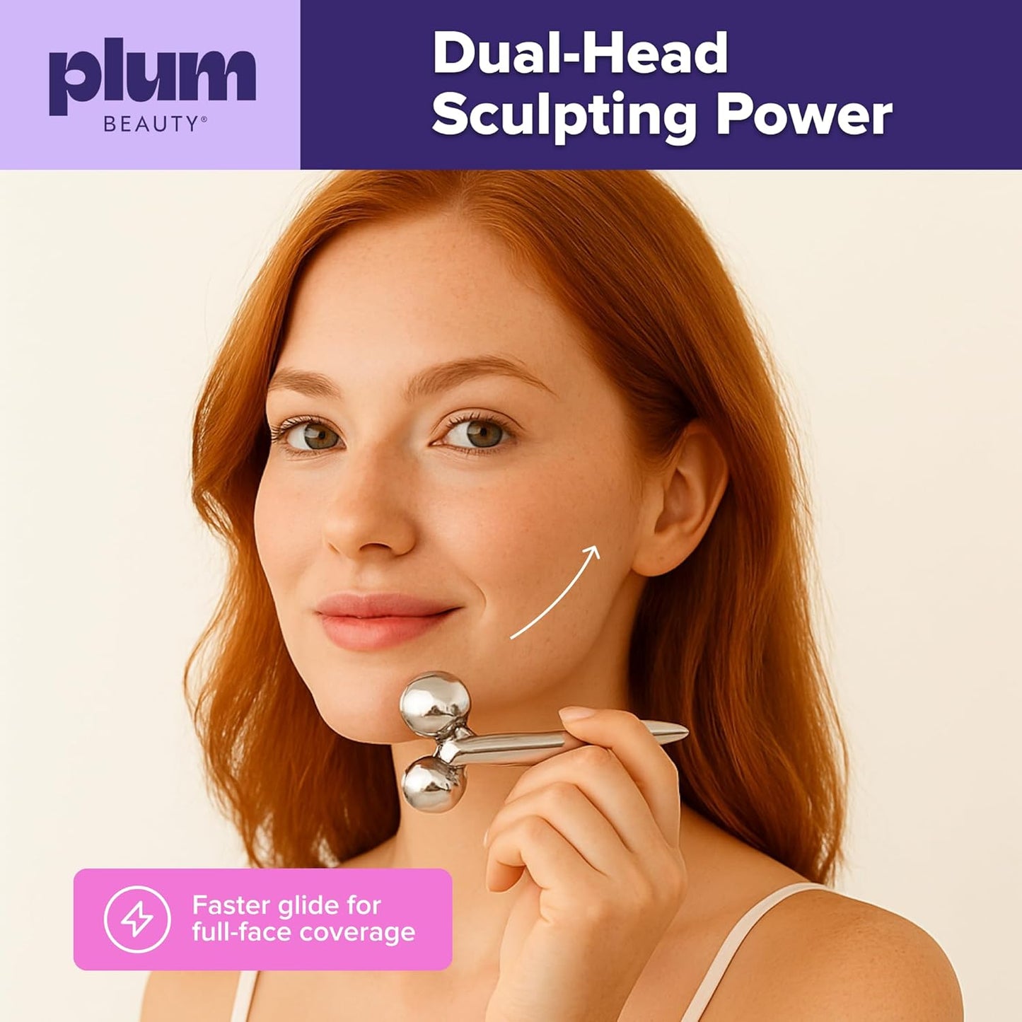 Contouring Dual Ended Silver Face Roller for Wrinkles and Lifting, - Face Rollers for Women, Men - Facial Roller supports lymphatic drainage, Skin Care Beauty Massager Facial Tool for Self Care