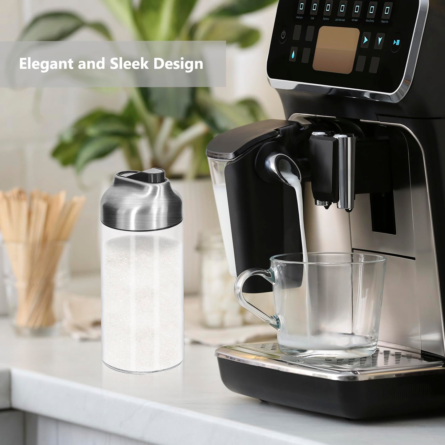 Aelga 12 OZ Glass Sugar Dispenser with Pour Spout, Weighted Pourer, for Coffee, Tea & Baking, 2 Pack