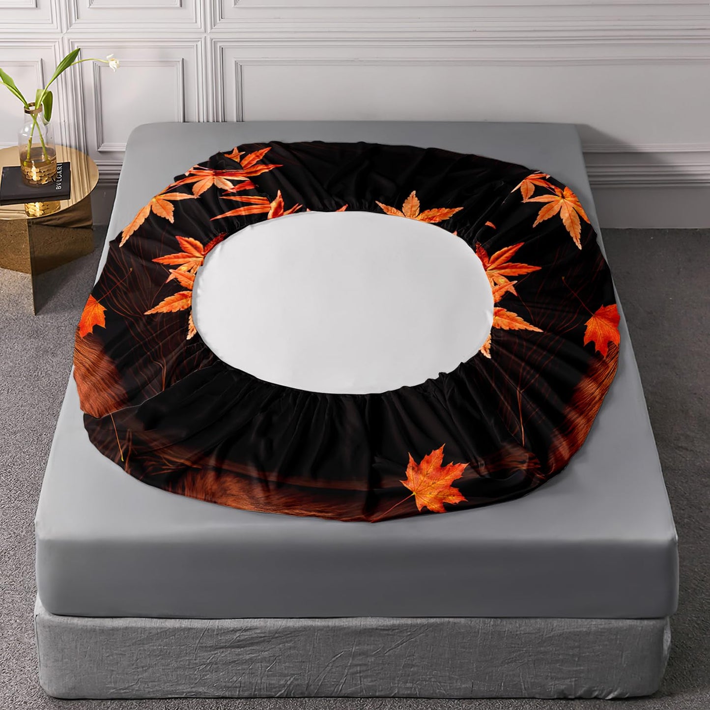 AILONEN Fox Fitted Sheet Set Twin XL Size, Autumn Maple Leaves Orange Animal Bed Sheet Set,Cartoon Fox Sheets Set for Kids Boys Girls,3 Pieces, 1 Fitted Sheet and 2 Pillowcases